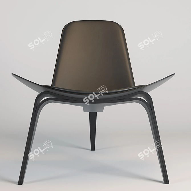 Elegant Wood Shell Chair 3D model image 3