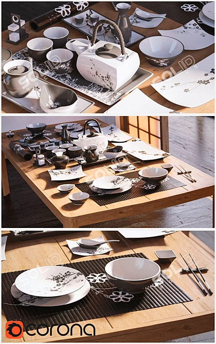 Japanese-inspired Tableware Set 3D model image 1