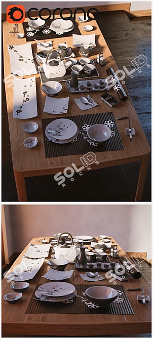 Japanese-inspired Tableware Set 3D model image 2