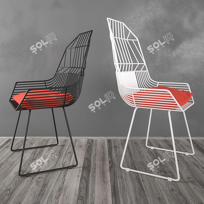 Steel Chairs with Red Cushion 3D model image 1