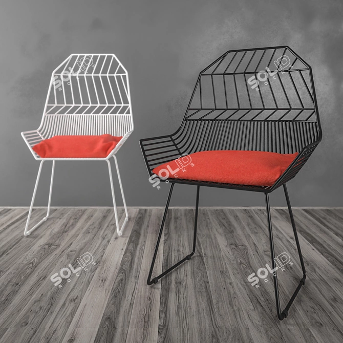 Steel Chairs with Red Cushion 3D model image 2