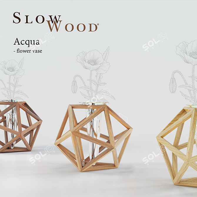 Elegant Wooden Icosahedron Vase 3D model image 1