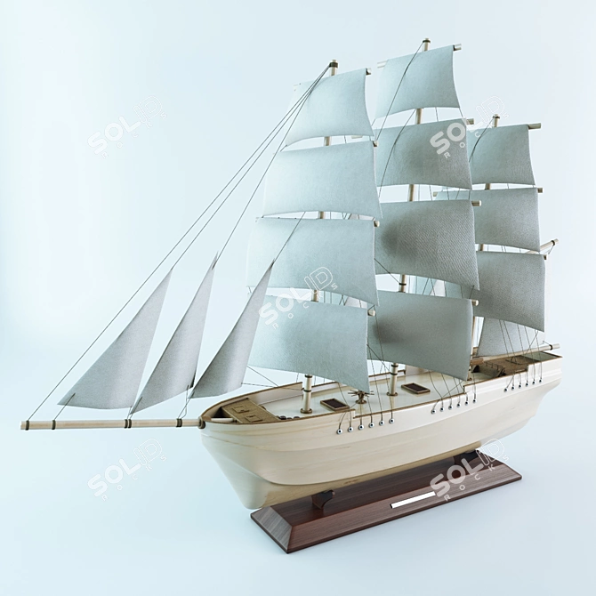 Authentic Wooden Model Ship 3D model image 1