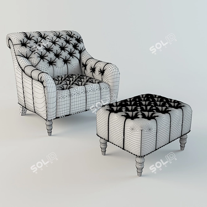 Elegant Leather Buttoned Chair 3D model image 3