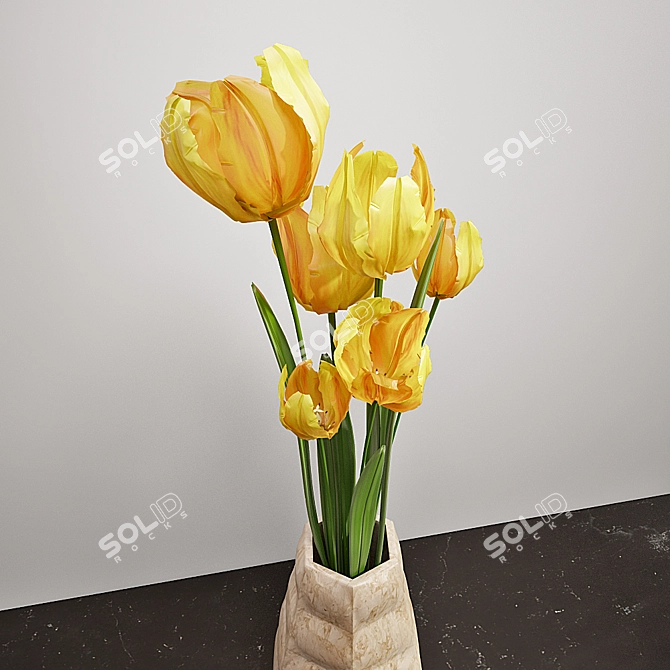 Sunshine in Bloom: Yellow Tulips 3D model image 2