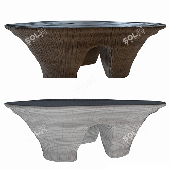 Rustic Tree Trunk Table 3D model image 2