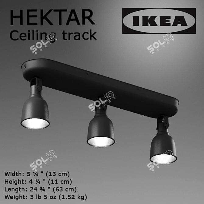 HEKTAR Ceiling Track, 3-Spot Dark Gray: Sleek, Adjustable Lighting Solution 3D model image 1