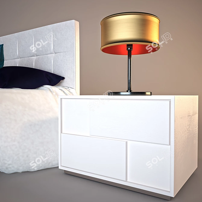 Fimes Soft Bed Set with Nightstand & Lamp 3D model image 2
