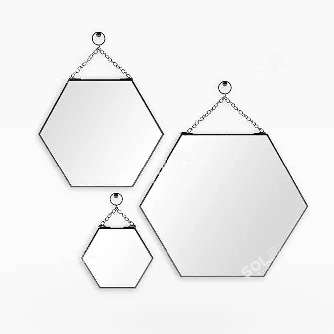 Hexagon Chain Mirror, Slim Black Frame | 3 Sizes 3D model image 1