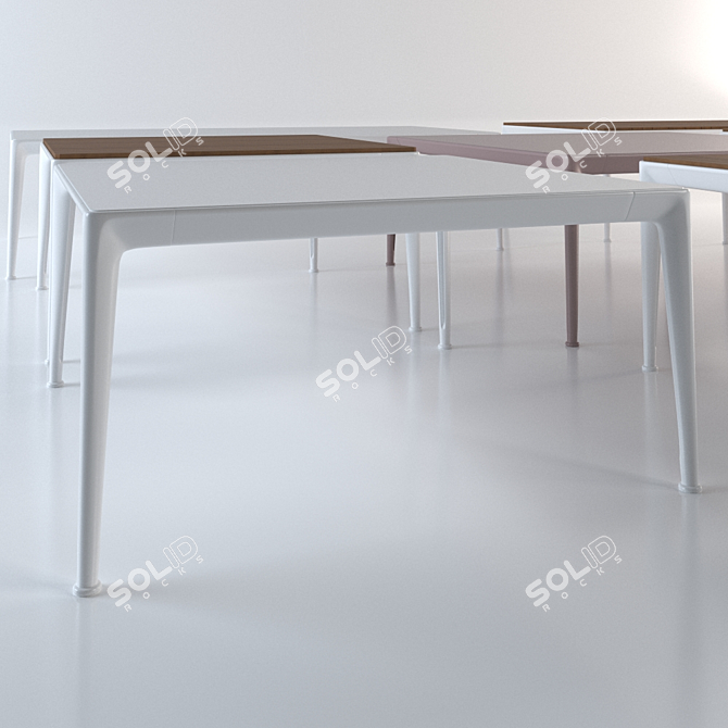 Modern Metal and Wood Coffee Table Set 3D model image 1