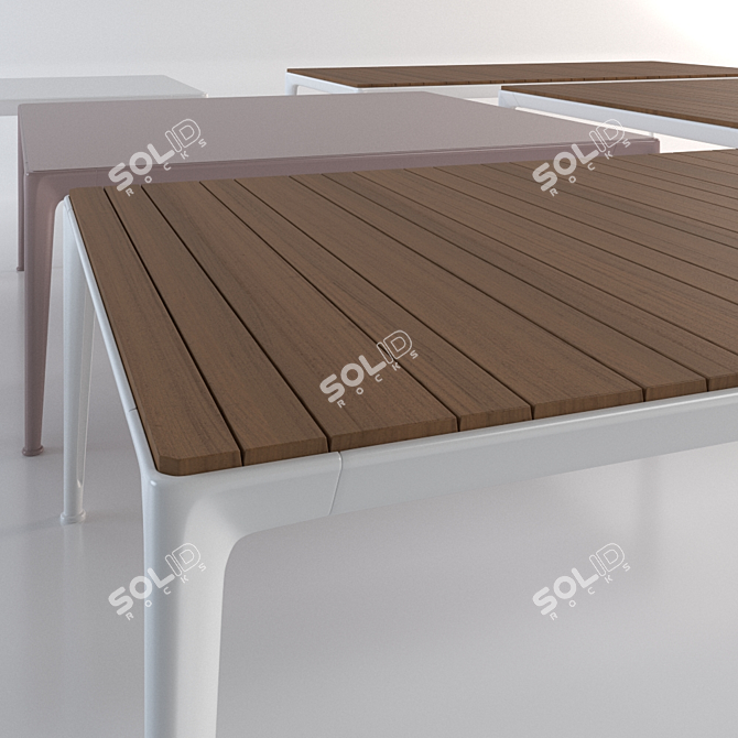 Modern Metal and Wood Coffee Table Set 3D model image 2