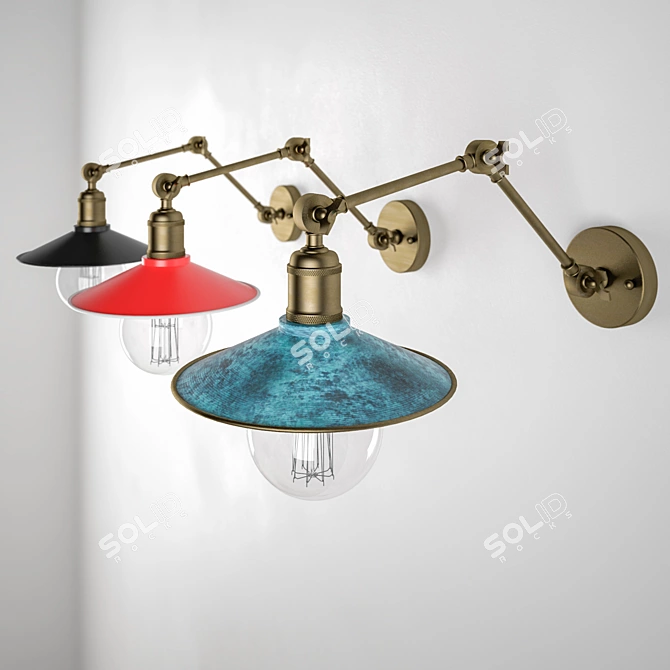 Vintage Brass Cone Wall Sconce 3D model image 2