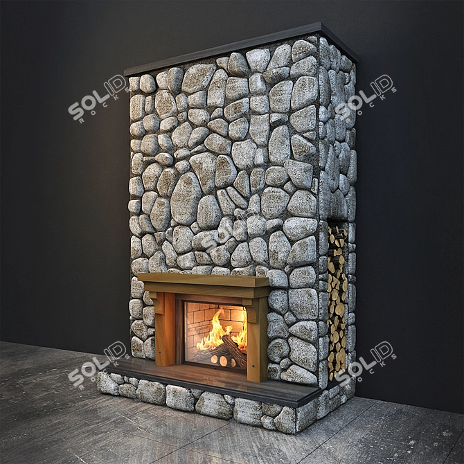 Cozy Hearth : Stone-Faced Fireplace 3D model image 1