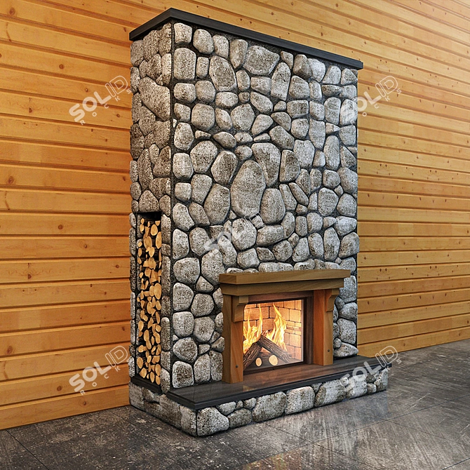 Cozy Hearth : Stone-Faced Fireplace 3D model image 2