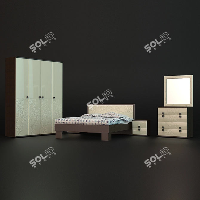 Rosewood MDF Bedroom Set 3D model image 1