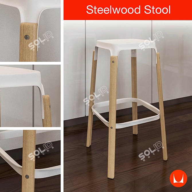 Steelwood Stool: Versatile Seating with Timeless Charm 3D model image 1