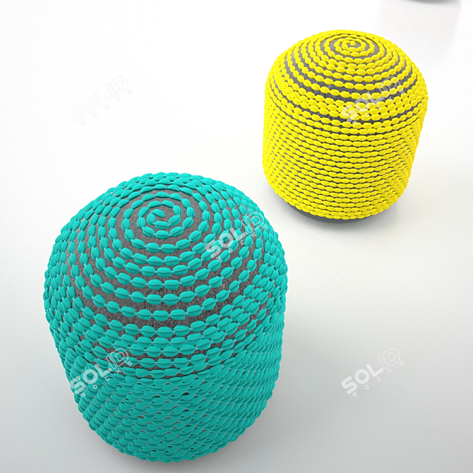 Roccoco Pouf: Deep Red, Yellow, Turquoise 3D model image 2