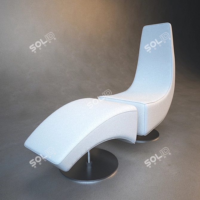 Modern White Leather Armchair with Ottoman 3D model image 1