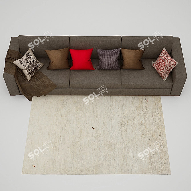 Cozy Triple-Sofa with IKEA Cover & Pillows 3D model image 2