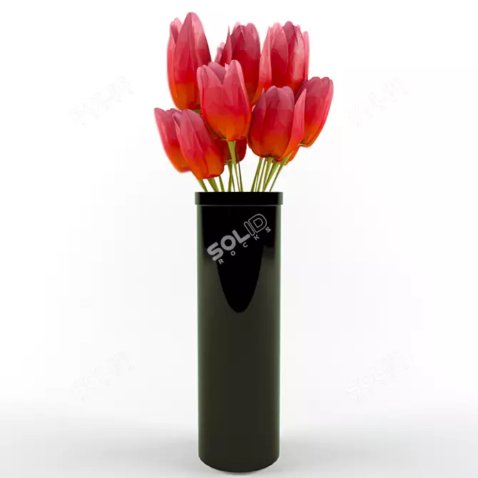 Elegant Red Tulips in Glass Vase 3D model image 1