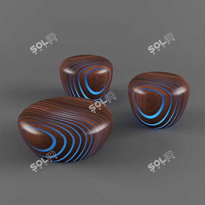 Glowing Wood Table & Chair Set 3D model image 1