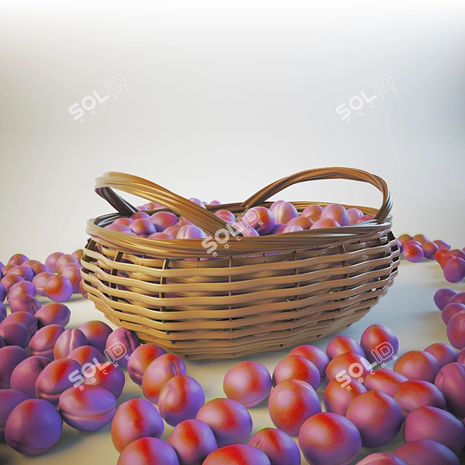 Delicious Plums in Wicker Basket 3D model image 1