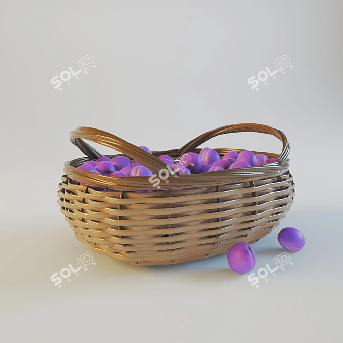 Delicious Plums in Wicker Basket 3D model image 2