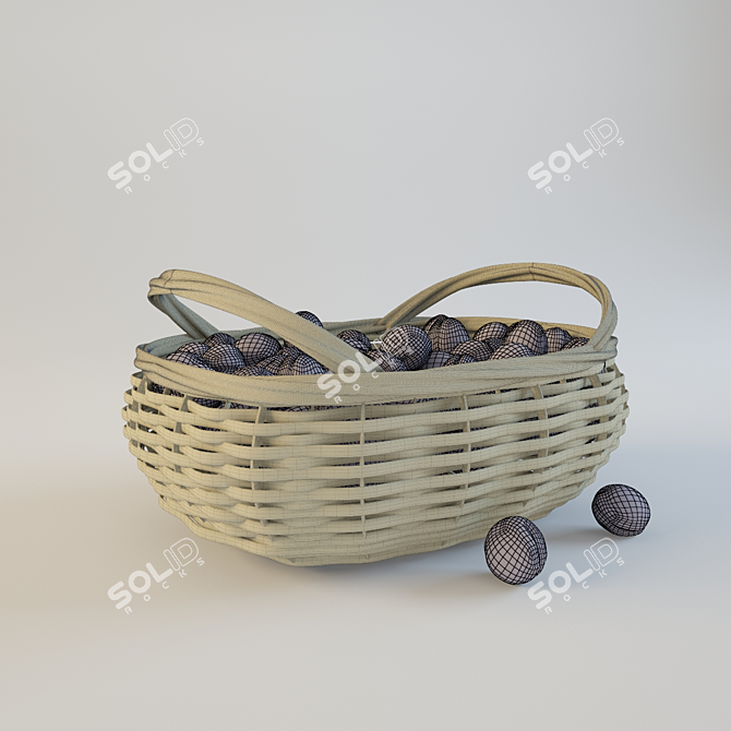 Delicious Plums in Wicker Basket 3D model image 3