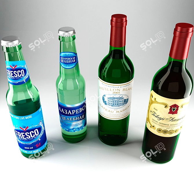 Assorted Bottles: Water & Wine 3D model image 2