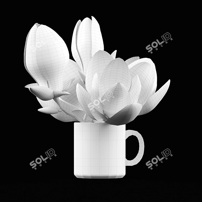 Elegant Magnolia Blossom Cup 3D model image 3