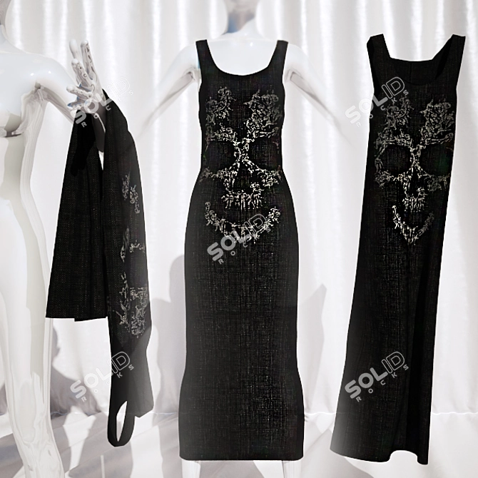 Black Skull Print Dress 3D model image 3