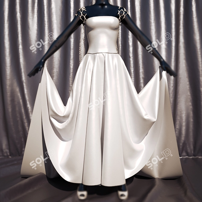 Elegant Silk Wedding Gown 3D model image 1