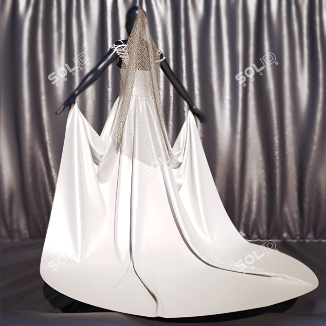 Elegant Silk Wedding Gown 3D model image 2