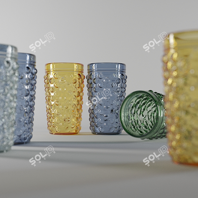 Vista Allegre Glass Set: 6 Yellow, Blue, and Grey Glasses 3D model image 1