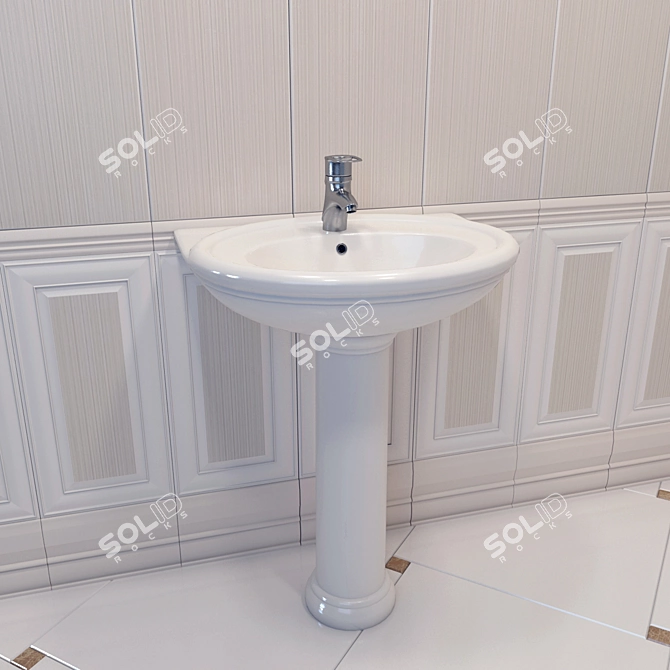 Elegant Gala Sink with Pedestal & La Faenza Vendome Tiles 3D model image 1