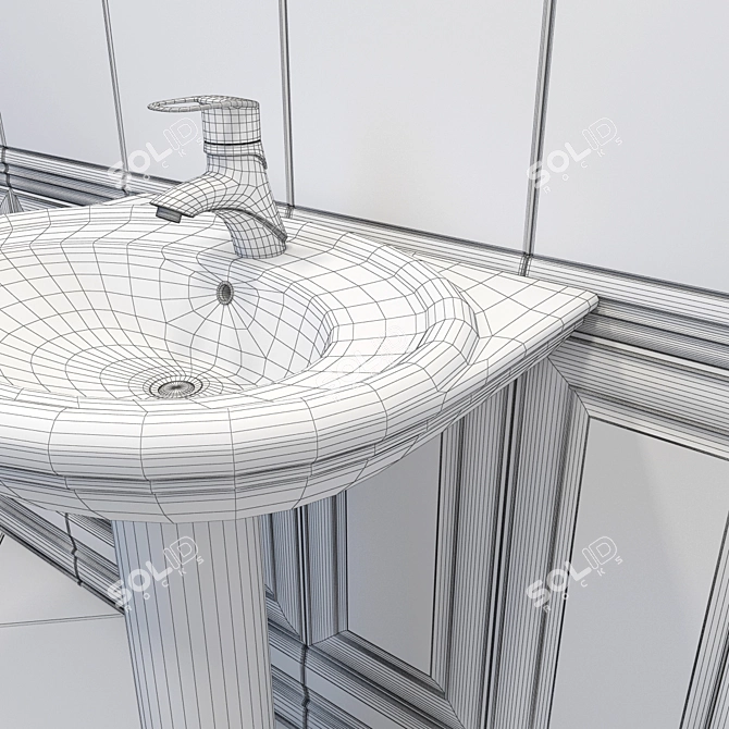 Elegant Gala Sink with Pedestal & La Faenza Vendome Tiles 3D model image 3