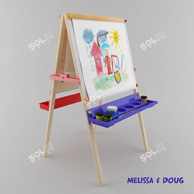 2-in-1 Kids Easel: Chalkboard & Paintboard 3D model image 1