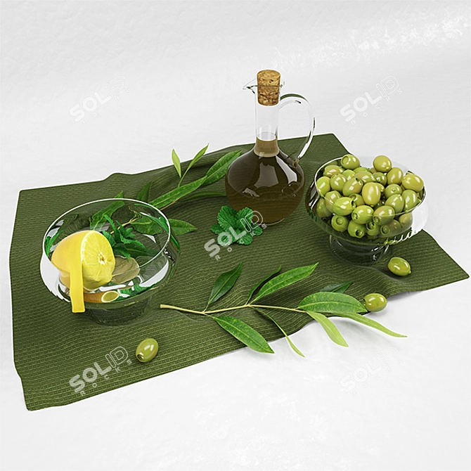 Green tones kitchen still life 3D model image 2