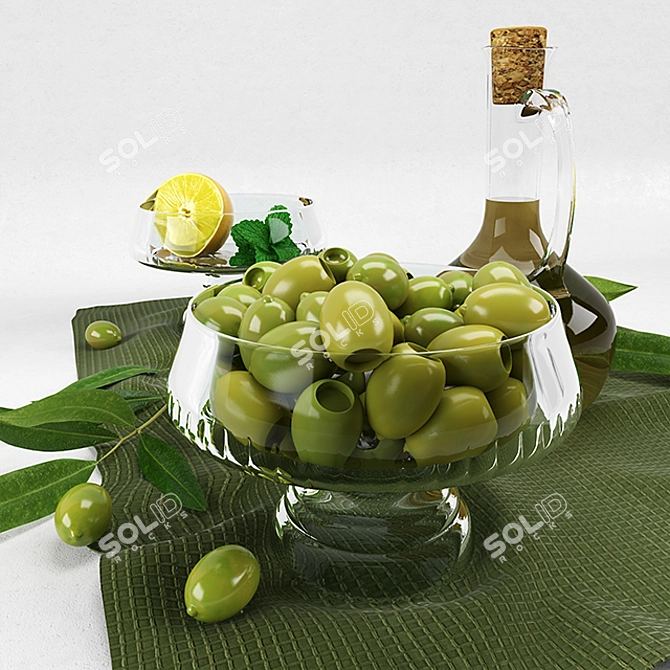 Green tones kitchen still life 3D model image 3