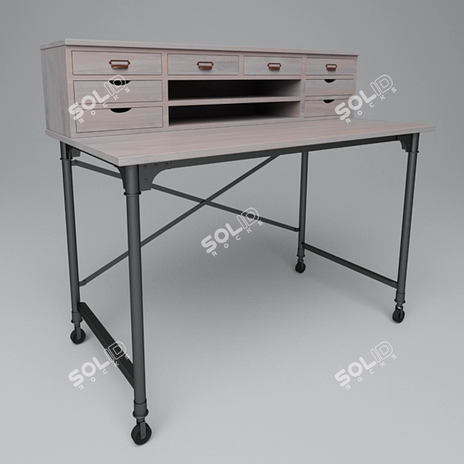 Industrial Oak Writing Desk 3D model image 1