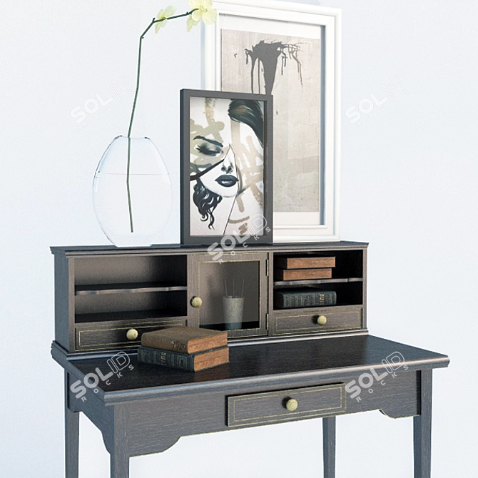 Classic Style Desk with Decor - Elegant and Functional 3D model image 2