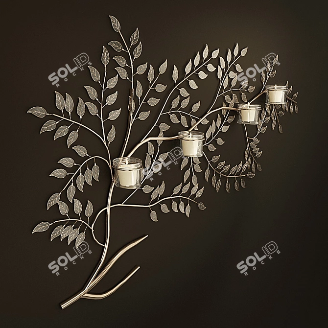 Elegant Metal and Glass Candle Branch 3D model image 2