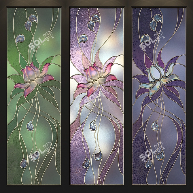 Elegant Stained Lotus Panel 3D model image 2