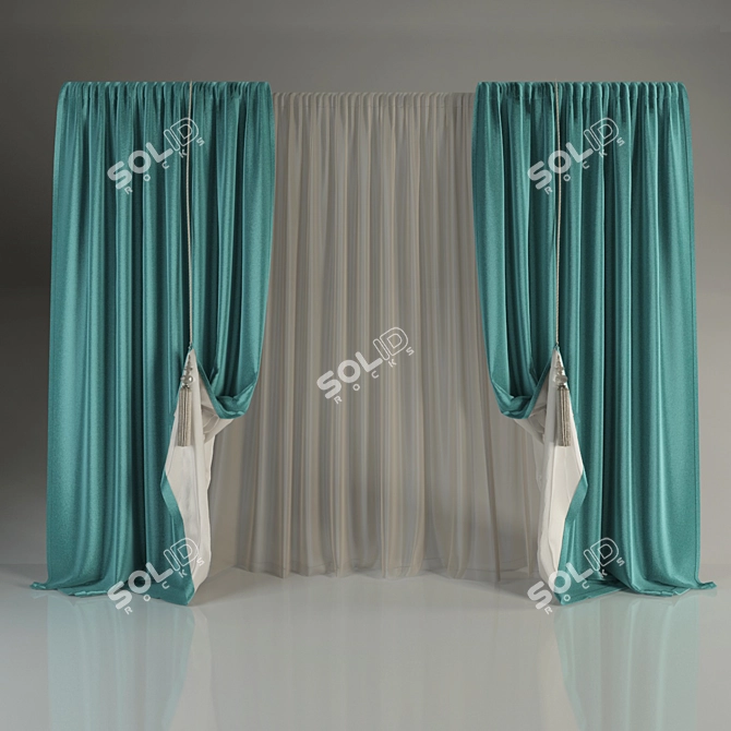 Dual-Sided Curtains with Tulle 3D model image 1