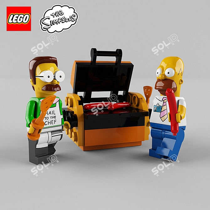 Simpsons LEGO Set: Homer & Ned 3D model image 1