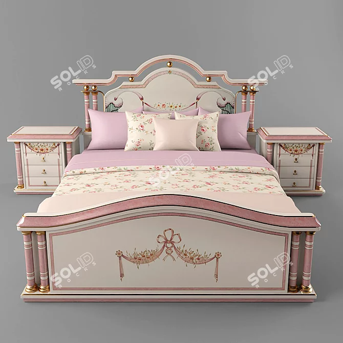 Title: Classic Bed & Tables Set 3D model image 1