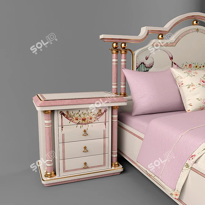 Title: Classic Bed & Tables Set 3D model image 2