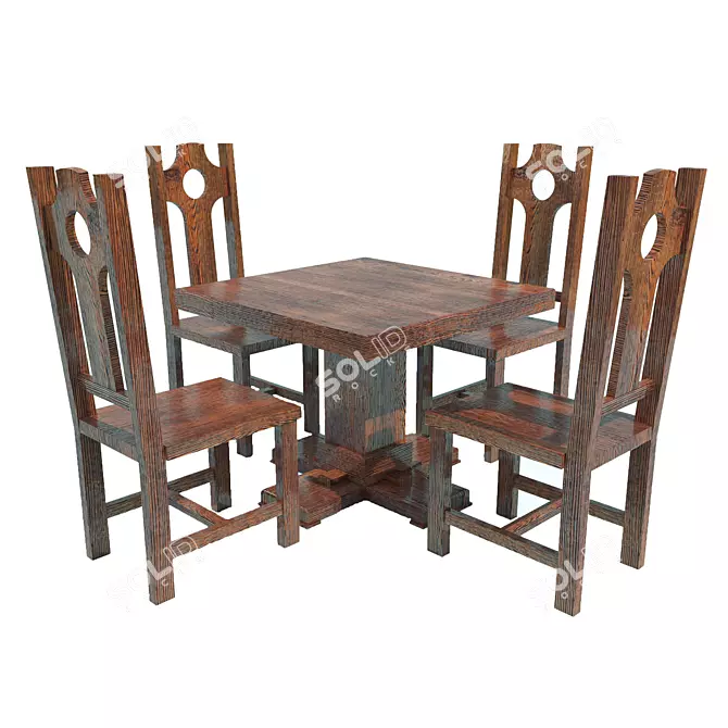 Pub Essentials: Brushed Teak Table & Chairs 3D model image 1