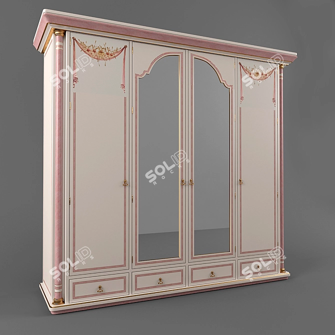 Classic Lacquer Wardrobe with Print 3D model image 1