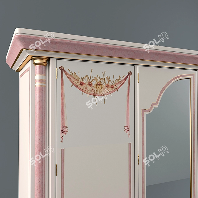 Classic Lacquer Wardrobe with Print 3D model image 2